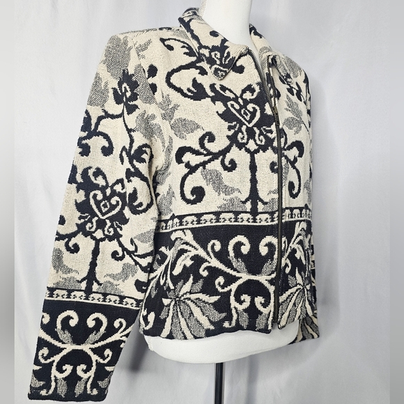 Vintage Black And White Tapestry Zip-Up Jacket - Picture 3 of 5